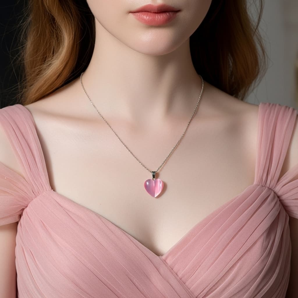 Pink Cat Eye Heart Necklace – Romantic Natural Stone