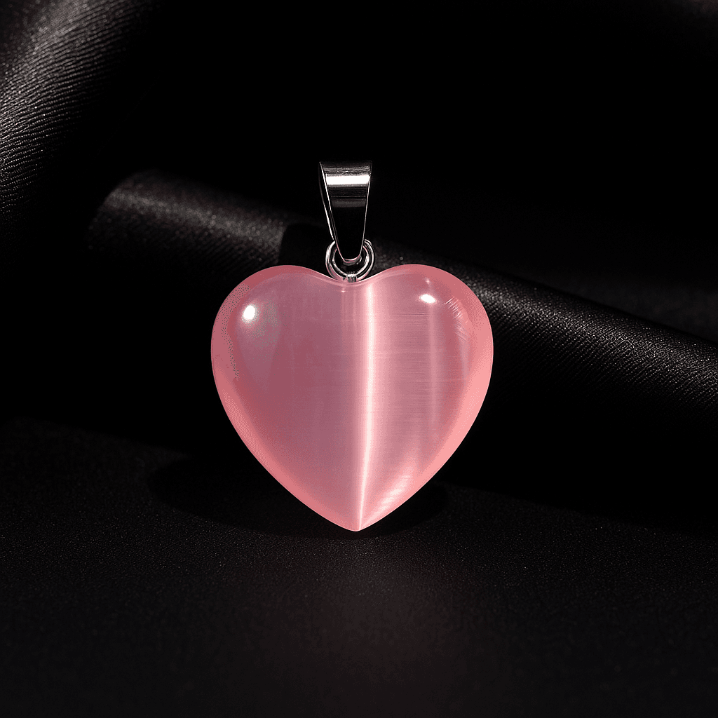 Pink Cat Eye Heart Necklace – Romantic Natural Stone view 4