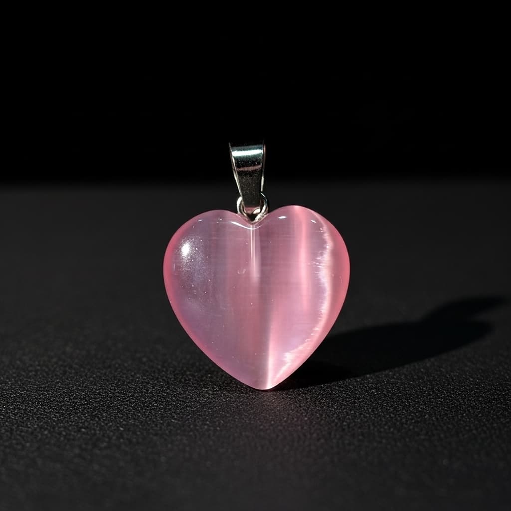 Pink Cat Eye Pendant – Romantic Natural Stone view 10