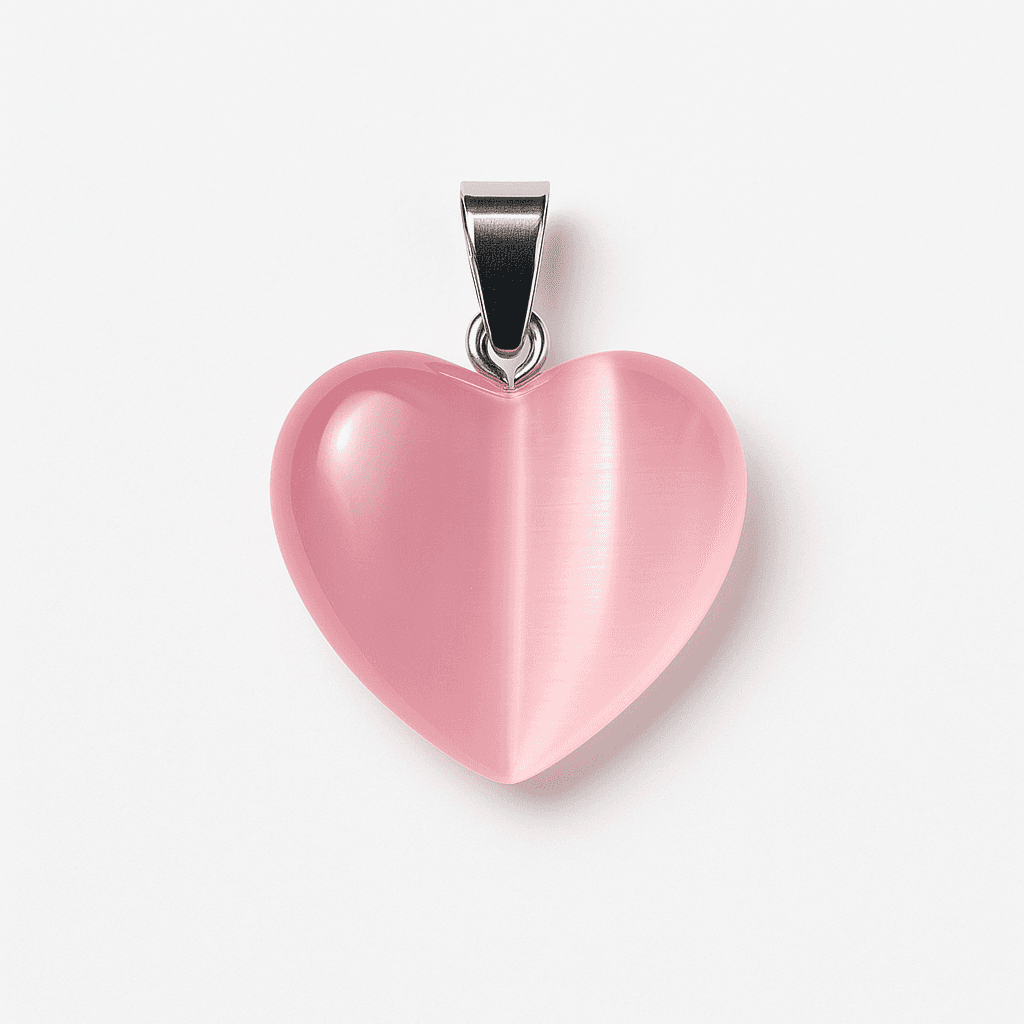 Pink Cat Eye Heart Necklace – Romantic Natural Stone view 3