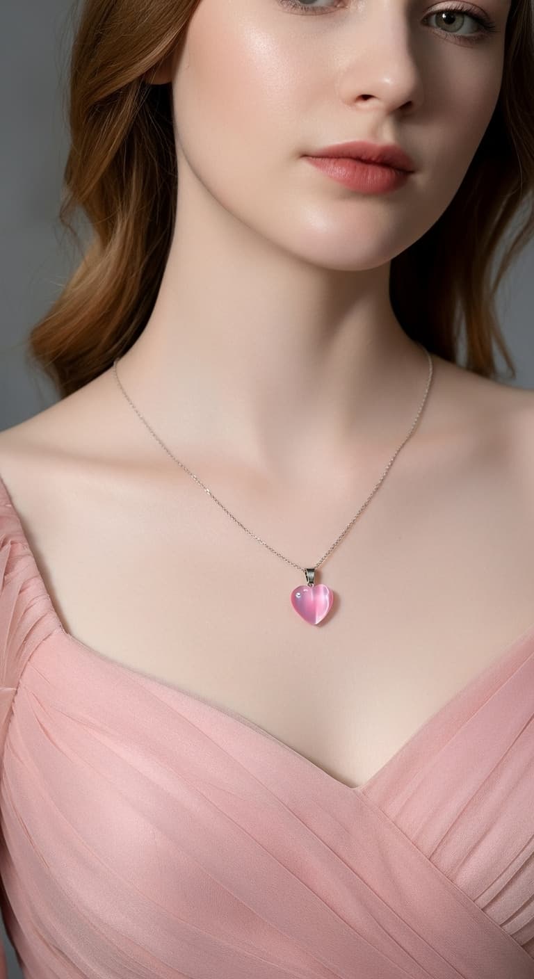 Pink Cat Eye Heart Necklace – Romantic Natural Stone view 6