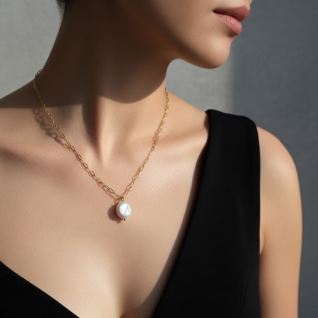 Baroque Pearl Pendant Necklace – Luxury Stainless Steel view 4