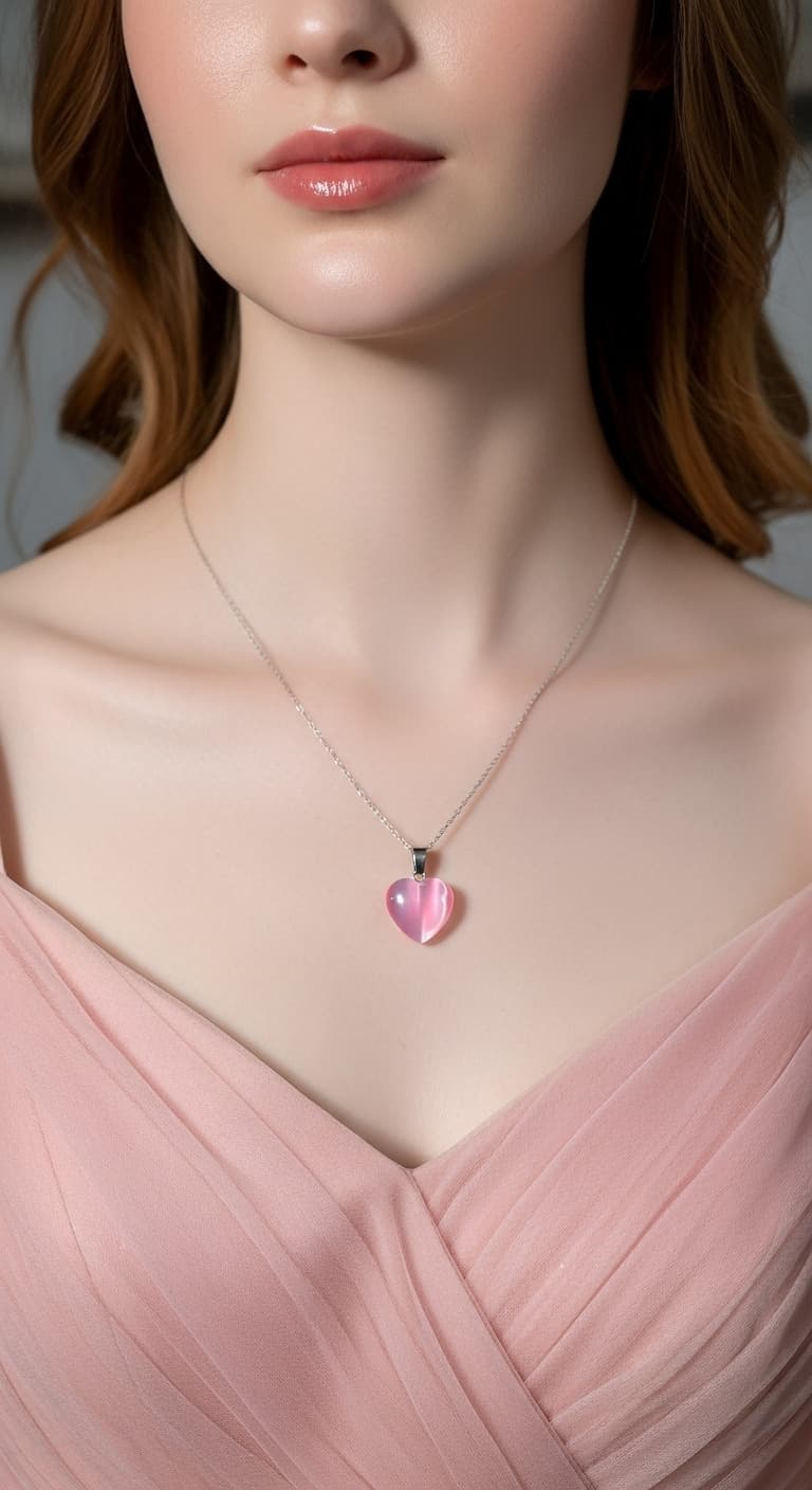 Pink Cat Eye Heart Necklace – Romantic Natural Stone view 5