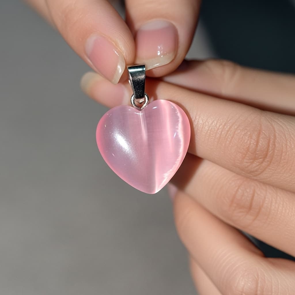 Pink Cat Eye Pendant – Romantic Natural Stone view 5