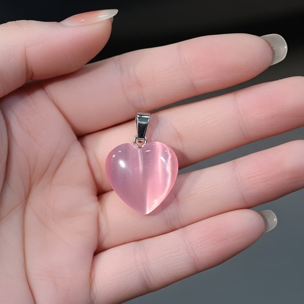 Pink Cat Eye Pendant – Romantic Natural Stone view 4