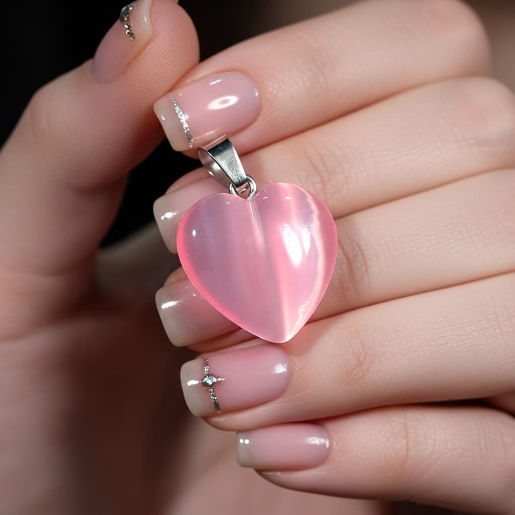 Pink Cat Eye Pendant – Romantic Natural Stone view 3