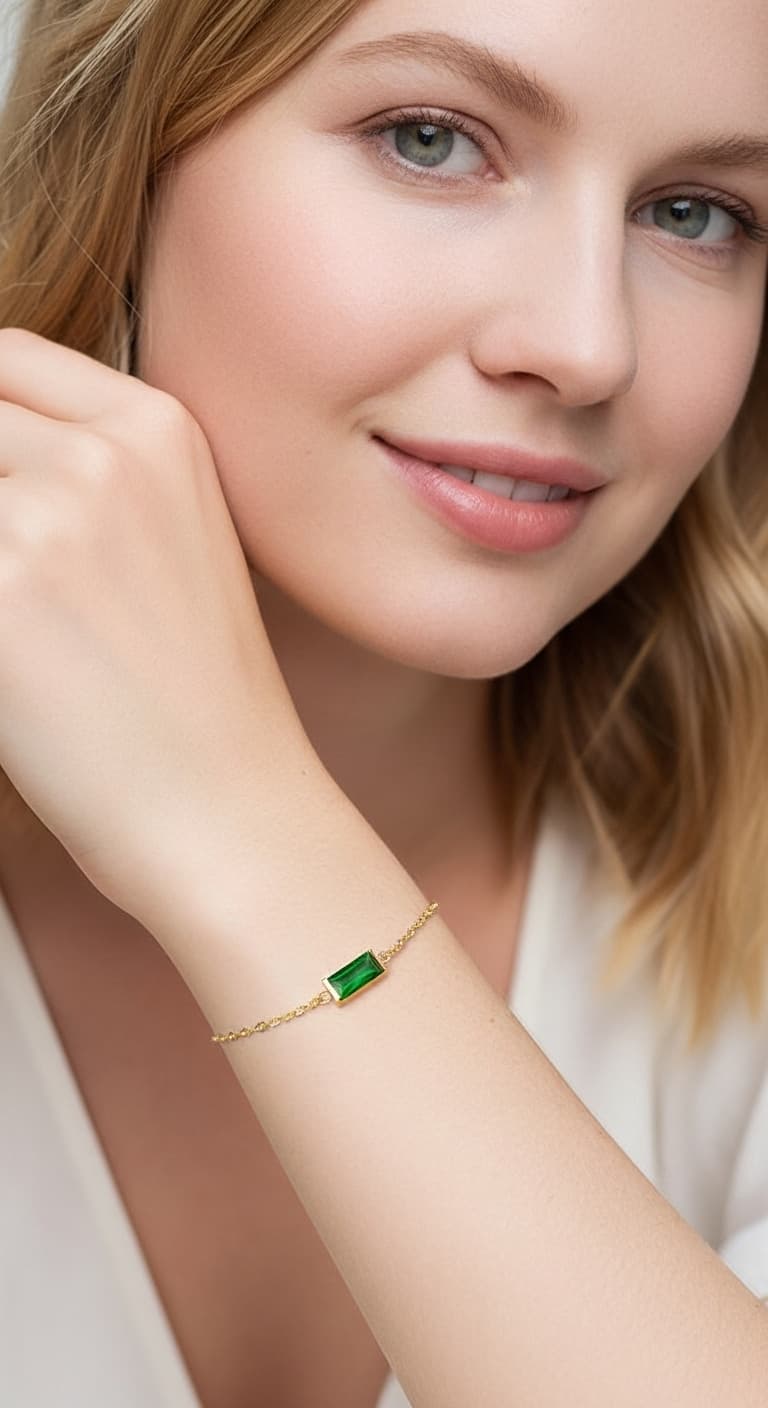 Forest Bracelet – Emerald Green Crystal on Gold Stainless Steel view 4