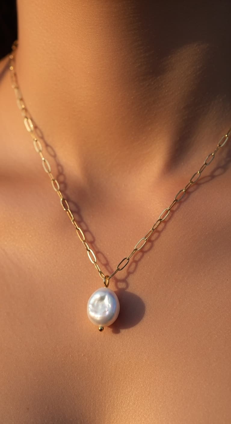 Baroque Pearl Pendant Necklace – Luxury Stainless Steel view 3