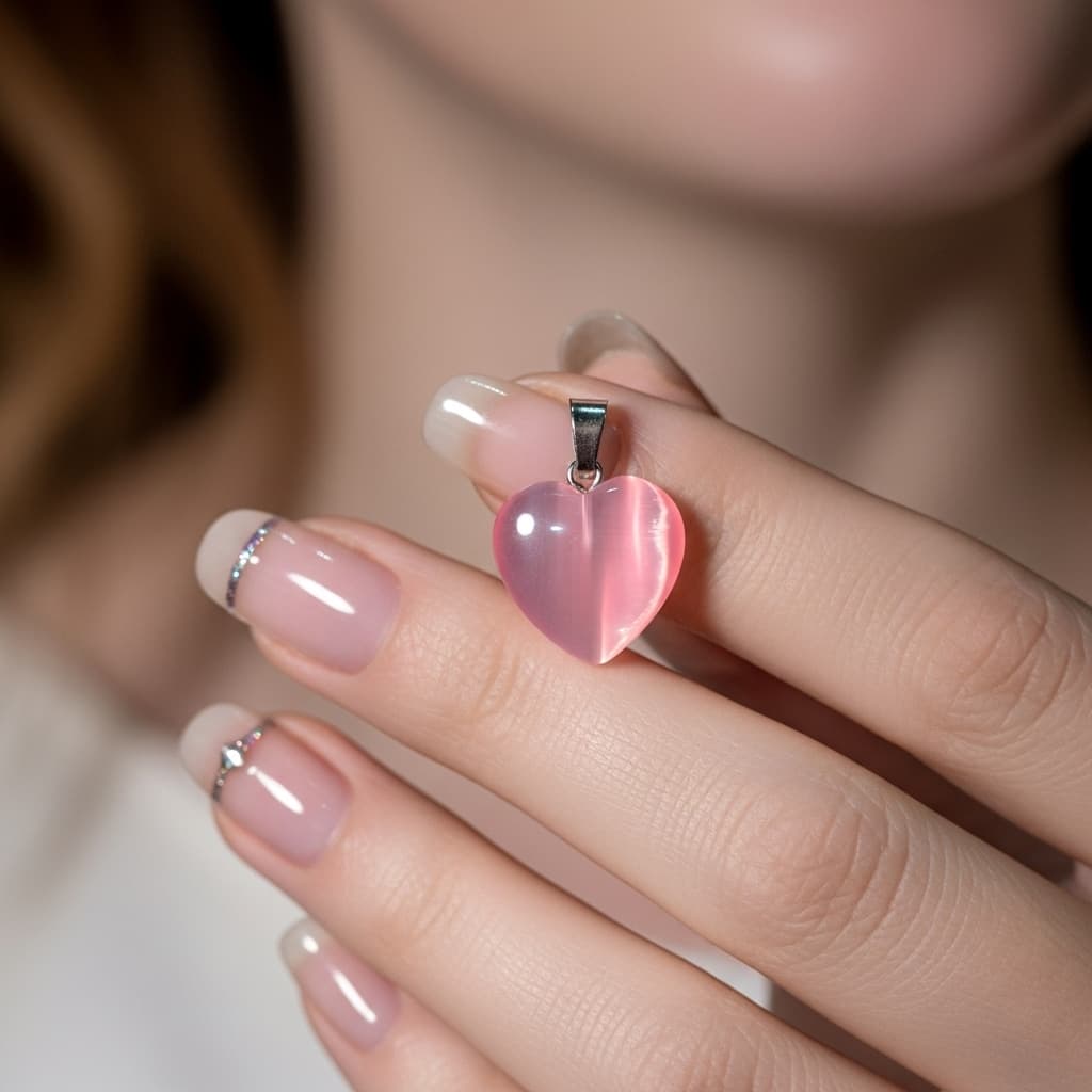 Pink Cat Eye Pendant – Romantic Natural Stone view 2