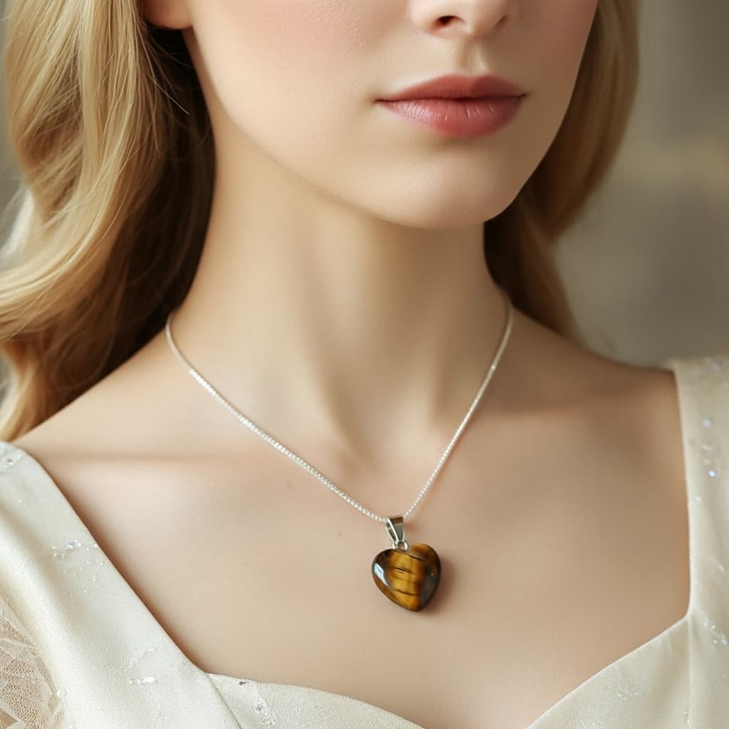 Tiger Eye Heart Necklace – Courage, Focus & Protection