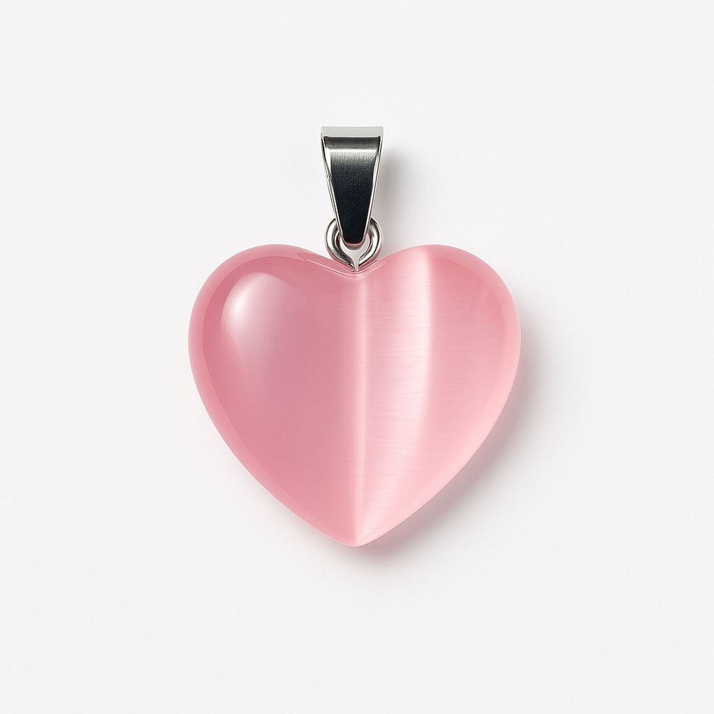 Pink Cat Eye Heart Necklace – Romantic Natural Stone