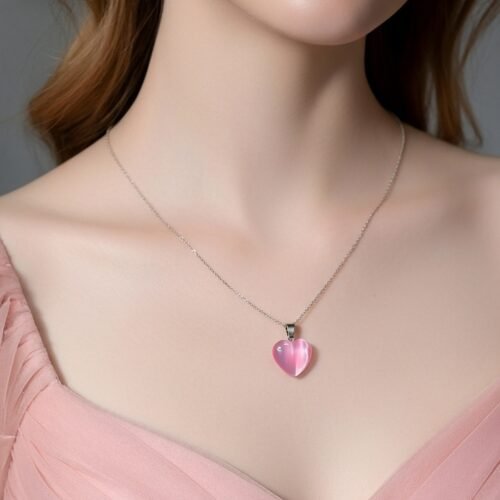 Pink Cat Eye Heart Necklace – Romantic Natural Stone