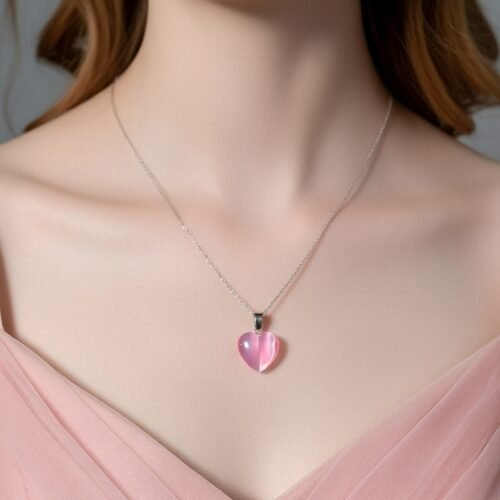 Pink Cat Eye Heart Necklace – Romantic Natural Stone