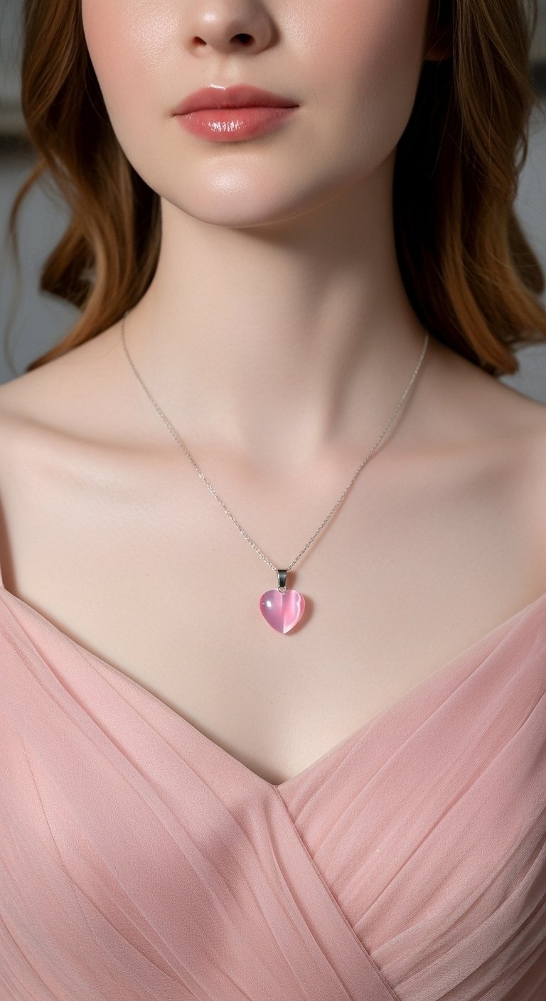 Pink Cat Eye Heart Necklace – Romantic Natural Stone