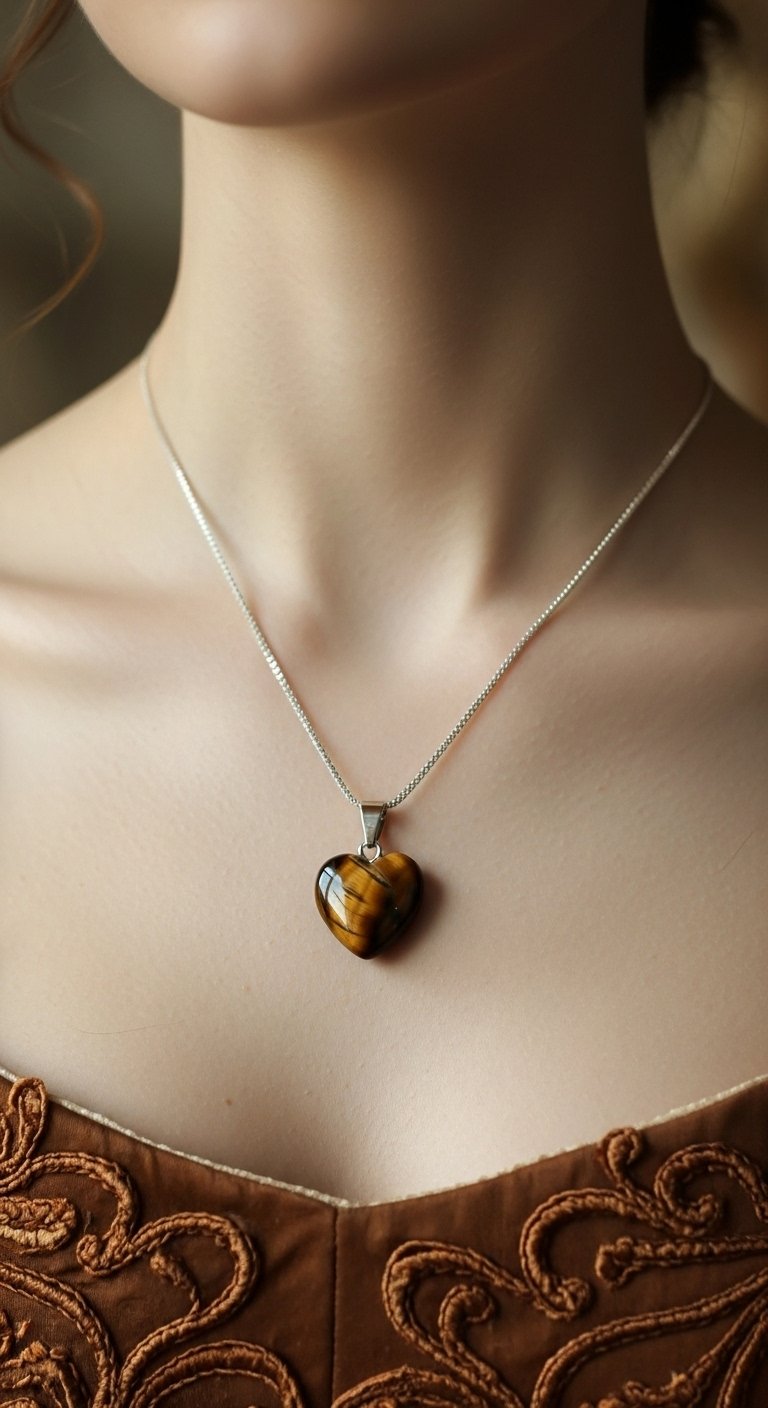 Tiger Eye Heart Necklace – Courage, Focus & Protection