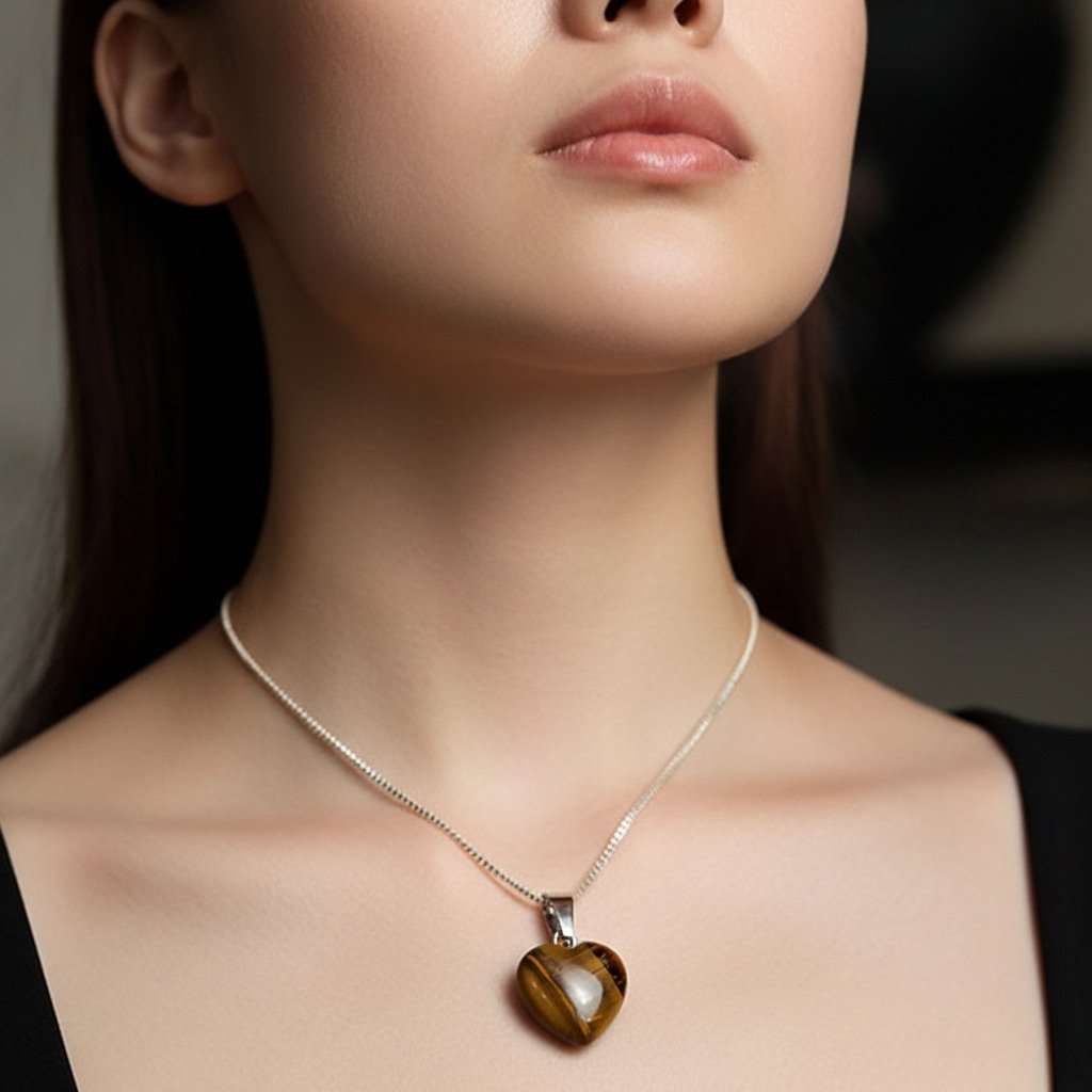 Tiger Eye Heart Necklace – Courage, Focus & Protection
