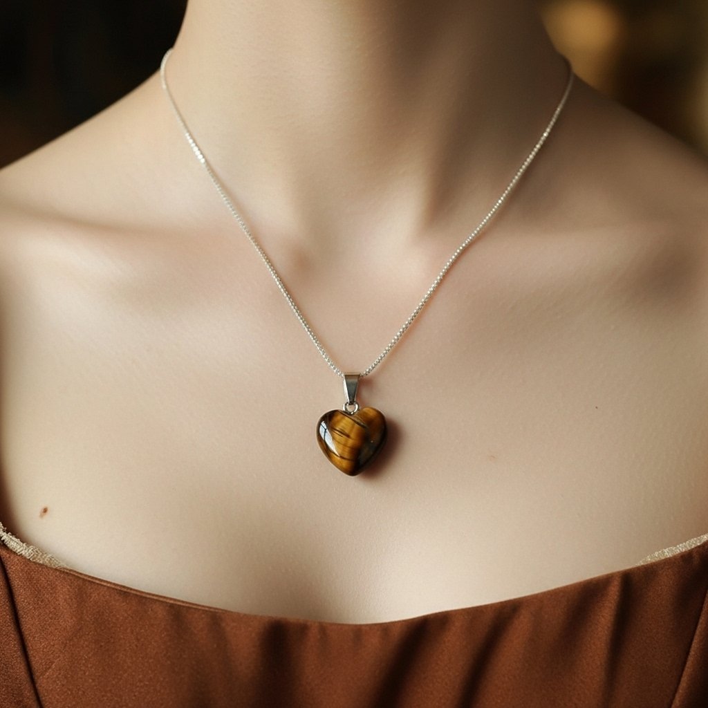 Tiger Eye Heart Necklace – Courage, Focus & Protection
