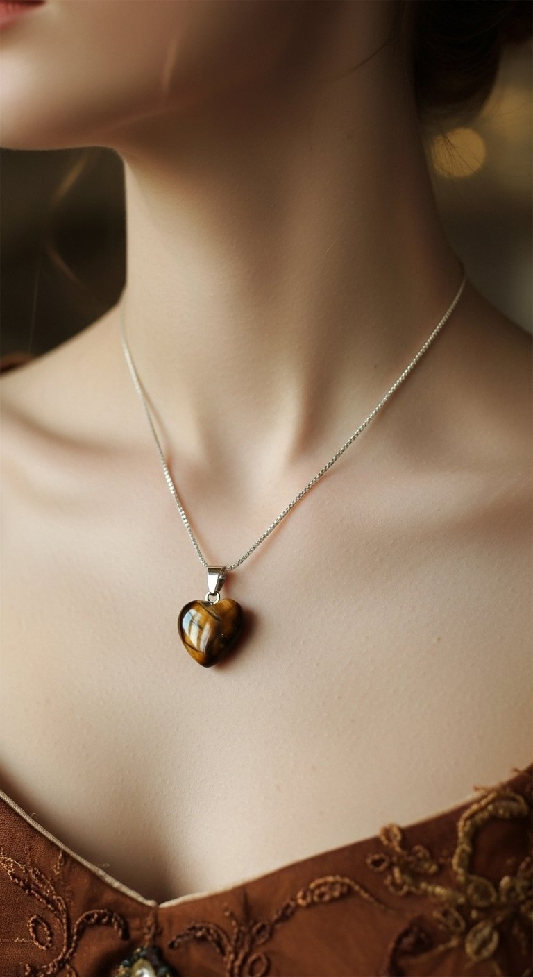 Tiger Eye Heart Necklace – Courage, Focus & Protection