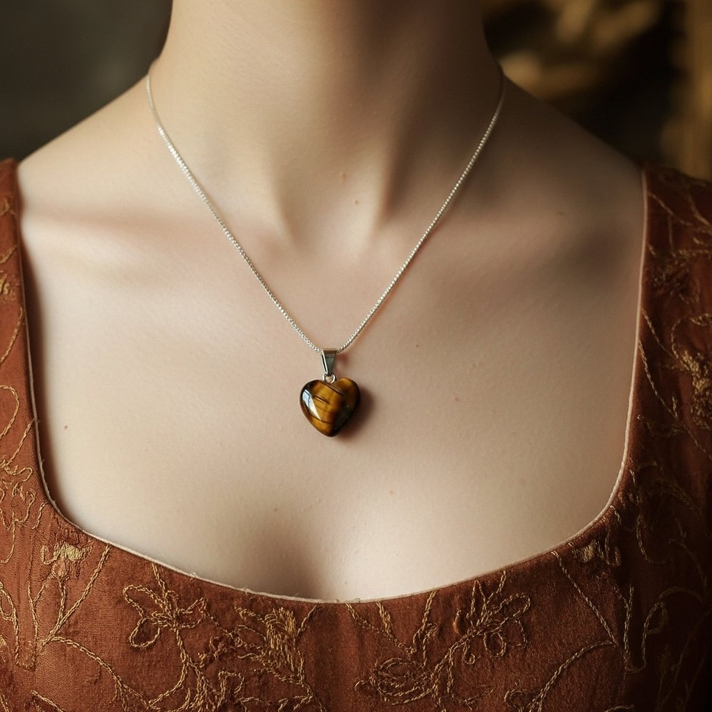 Tiger Eye Heart Necklace – Courage, Focus & Protection